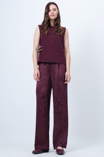 Desenli Fermuar Kapamalı Çift Cepli Palazzo Pantolon