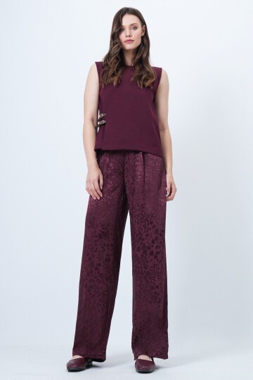 Desenli Fermuar Kapamalı Çift Cepli Palazzo Pantolon