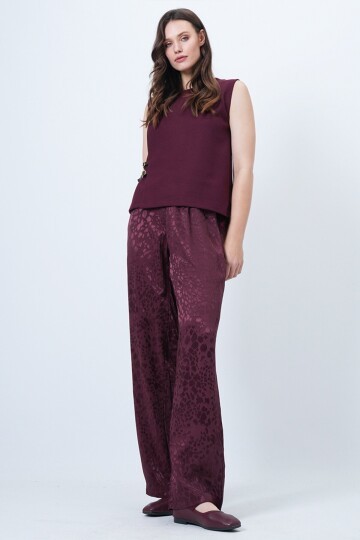 Desenli Fermuar Kapamalı Çift Cepli Palazzo Pantolon