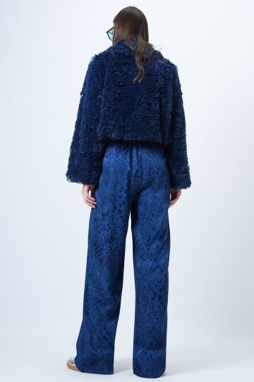 Desenli Fermuar Kapamalı Çift Cepli Palazzo Pantolon