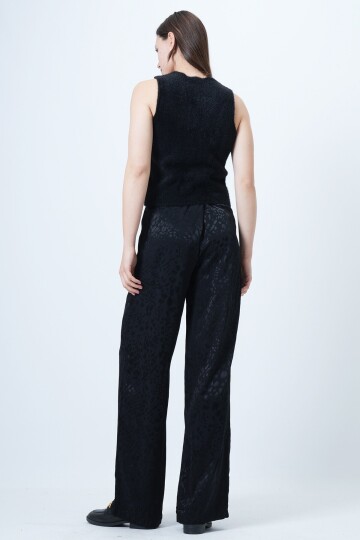 Desenli Fermuar Kapamalı Çift Cepli Palazzo Pantolon