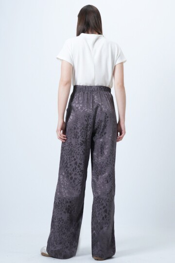 Desenli Fermuar Kapamalı Çift Cepli Palazzo Pantolon