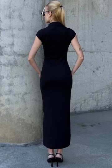 Dik Yaka Kolsuz Midi Boy Elbise