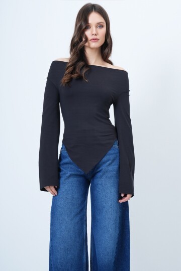 Drape Yaka Asimetrik Kesim Bluz