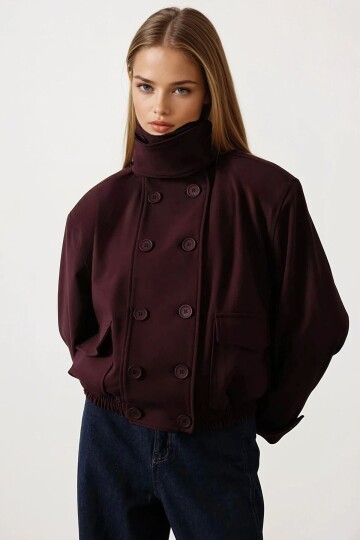 Düğme Kapamalı Çift Cepli Astarlı Bomber Ceket