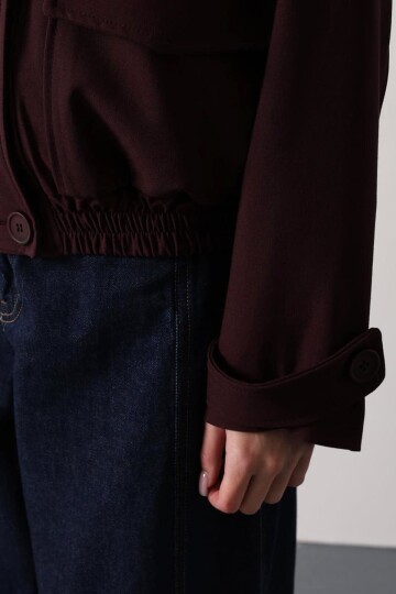 Düğme Kapamalı Çift Cepli Astarlı Bomber Ceket