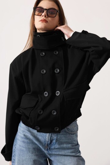 Düğme Kapamalı Çift Cepli Astarlı Bomber Ceket