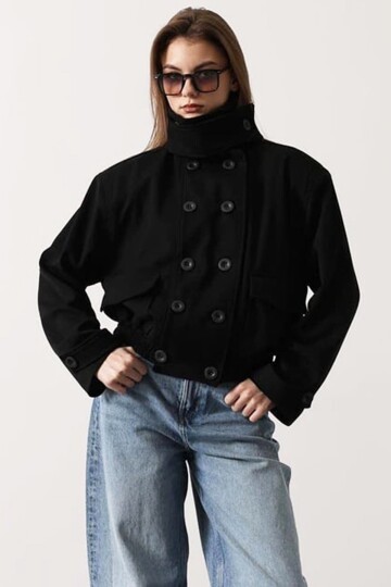 Düğme Kapamalı Çift Cepli Astarlı Bomber Ceket