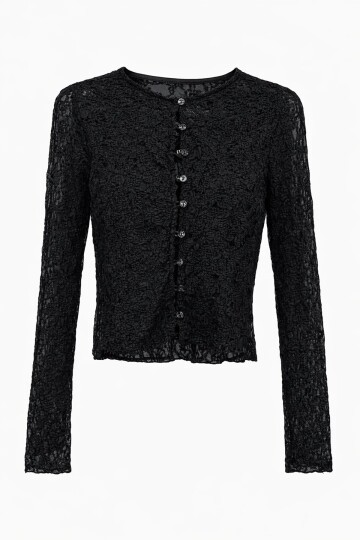 Siyah Düğmeli Dantel Bluz