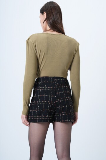 Ekose Desenli Tweed Şort Etek