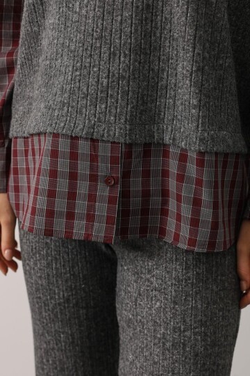 Ekose Gömlekli Hırka ve İspanyol Paça Pantolon Takım