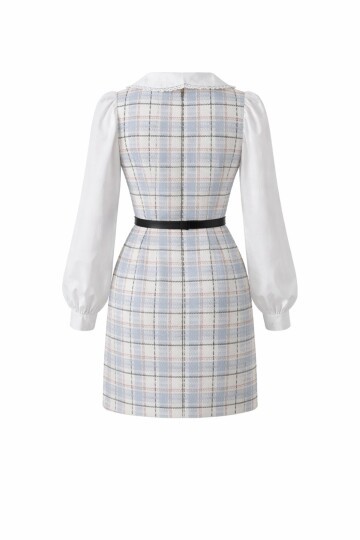 Ekoseli Bebe Yaka Mini Boy Kemerli Elbise