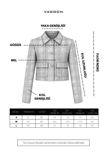 Bej Ekoseli Kısa Blazer Ceket