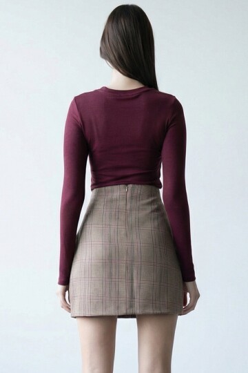 Bej Ekoseli Mini Etek