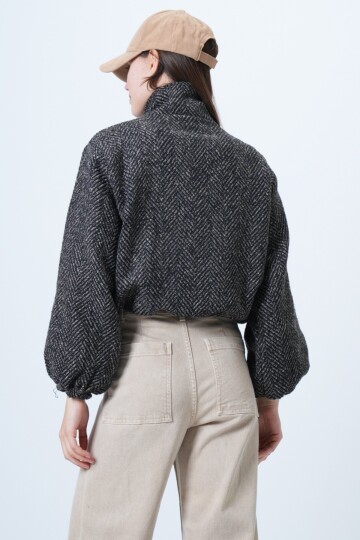 Fermuar Kapamalı Beli Lastikli Çift Cepli Bomber Kaşe Mont