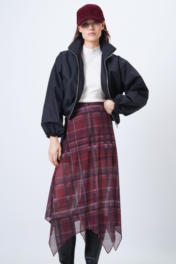 Fermuar Kapamalı Beli ve Kolları Lastikli Astarlı Ceket