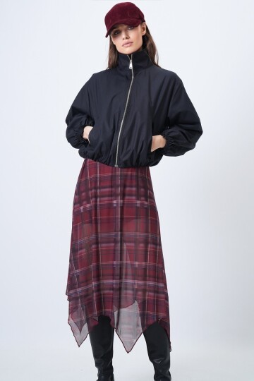 Fermuar Kapamalı Beli ve Kolları Lastikli Astarlı Ceket