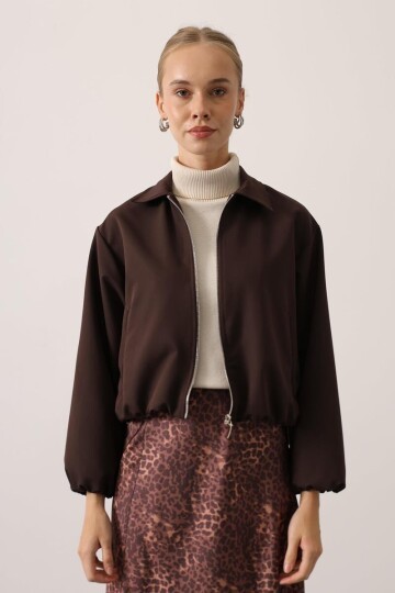 Fermuar Kapamalı Beli Ve Kolları Lastikli Bomber Astarlı Ceket