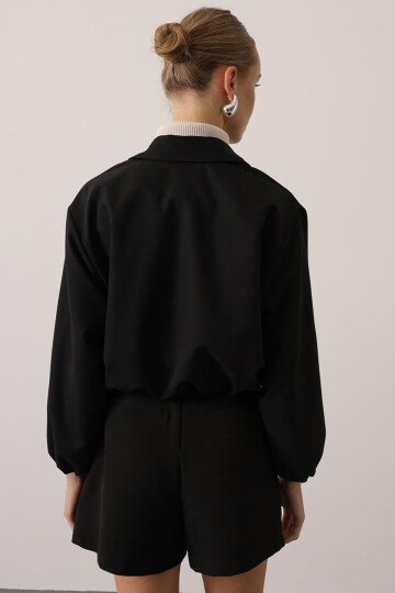 Fermuar Kapamalı Beli Ve Kolları Lastikli Bomber Astarlı Ceket