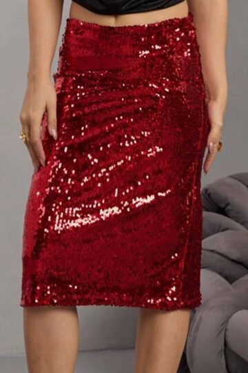 Fermuar Kapamalı Payetli Midi Etek