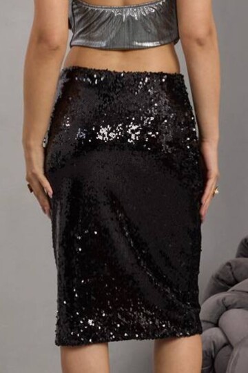 Fermuar Kapamalı Payetli Midi Etek