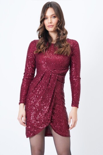 Fermuar Kapamalı Pul Payet Mini Elbise