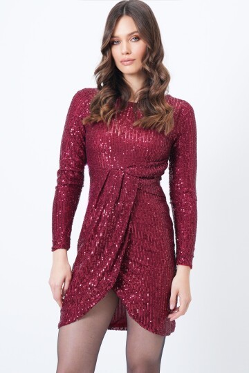 Fermuar Kapamalı Pul Payet Mini Elbise