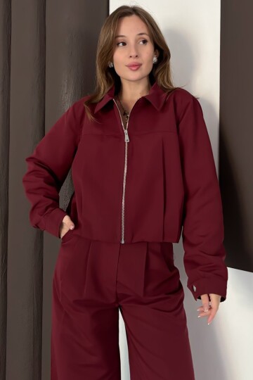 Fermuar Kapamalı Astarlı Ceket Bol Paça Pantolon Takım