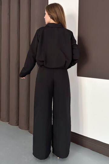 Fermuar Kapamalı Astarlı Ceket Bol Paça Pantolon Takım