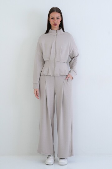 Fermuarlı Sweatshirt Ve Beli Lastikli Pantolon Takım