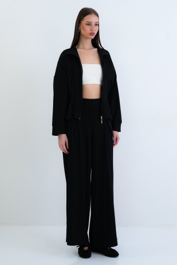 Fermuarlı Sweatshirt Ve Beli Lastikli Pantolon Takım