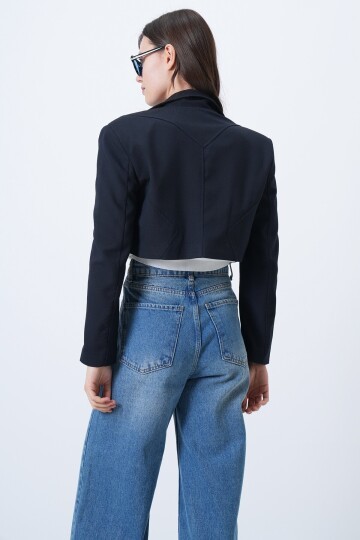 Fileto Cepli Astarlı Crop Ceket