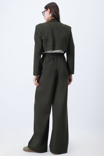 Fleto Cepli Crop Ceket ve Beli Lastikli  Palazzo Pantolon Takım