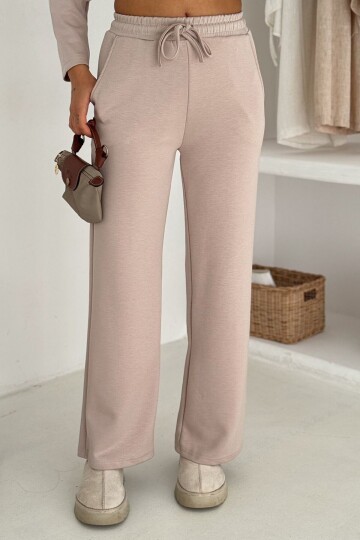 Fular Detaylı Sweatshirt Ve Beli Lastikli Geniş Paça Eşofman Takım