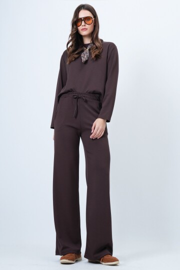 Fular Detaylı Sweatshirt Ve Beli Lastikli Geniş Paça Eşofman Takım