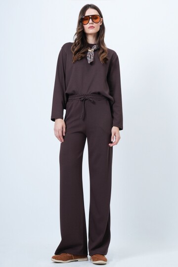 Fular Detaylı Sweatshirt Ve Beli Lastikli Geniş Paça Eşofman Takım