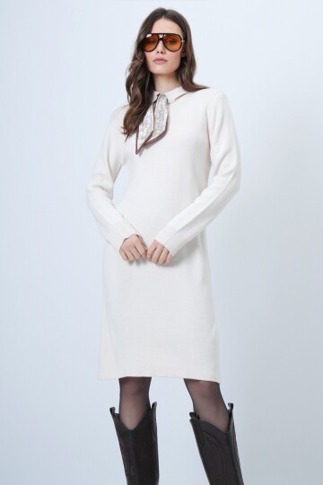 Fularlı Gömlek Yaka Mini Boy Elbise