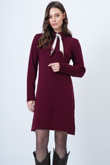 Fularlı Gömlek Yaka Mini Boy Elbise