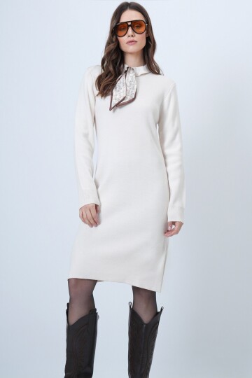 Fularlı Gömlek Yaka Mini Boy Elbise