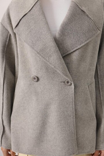 Geniş Yaka Çift Cepli Kaşe Ceket