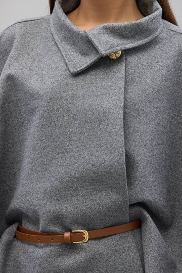 Gold Düğmeli Kemerli Kaşe Panço