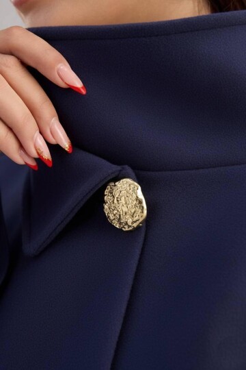 Gold Düğmeli Kemerli Kaşe Panço