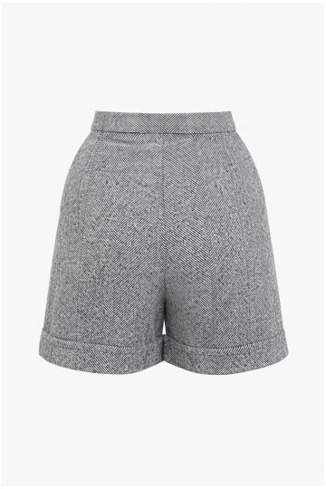 Gri Duble Paça Çift Cepli Kışlık Kaşe Şort