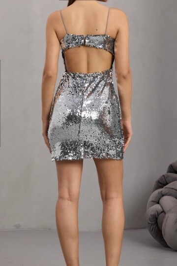 İp Askılı Sırt Dekolteli Payet Elbise