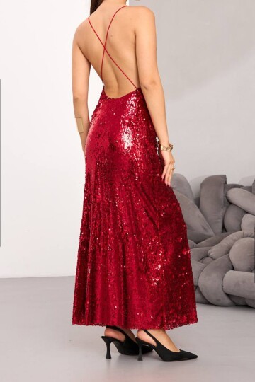 İp Askılı Sırt Dekolteli Payetli Midi Boy Etek