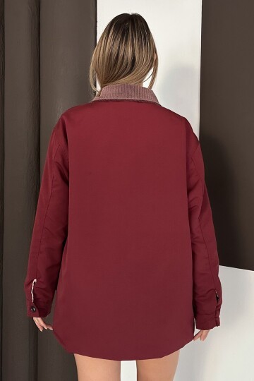 Kadife Yaka Çift Cepli Astarlı Fermuar Kapamalı Ceket