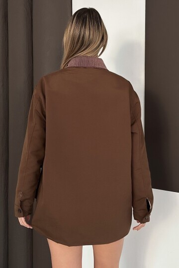 Kadife Yaka Çift Cepli Astarlı Fermuar Kapamalı Ceket