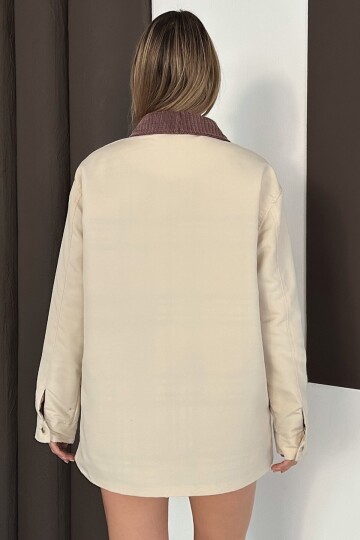 Kadife Yaka Çift Cepli Astarlı Fermuar Kapamalı Ceket