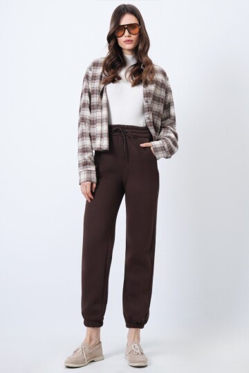 Kahve 3 İplik İçi Şardonlu Jogging Eşofman Altı