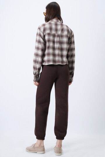 Kahve 3 İplik İçi Şardonlu Jogging Eşofman Altı